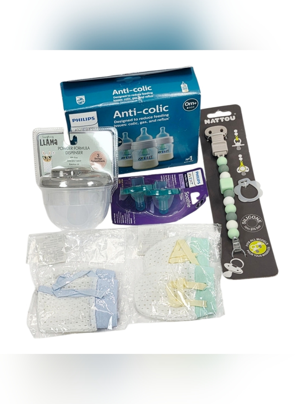 ​Philips Avent Anti-Colic Bottle Set & Soothie Pacifiers + Powder Dispenser Lot